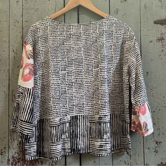 NWT Habitat Mixed Print Boxy Linen Top 3/4 Sleeve M - Picture 3 of 5